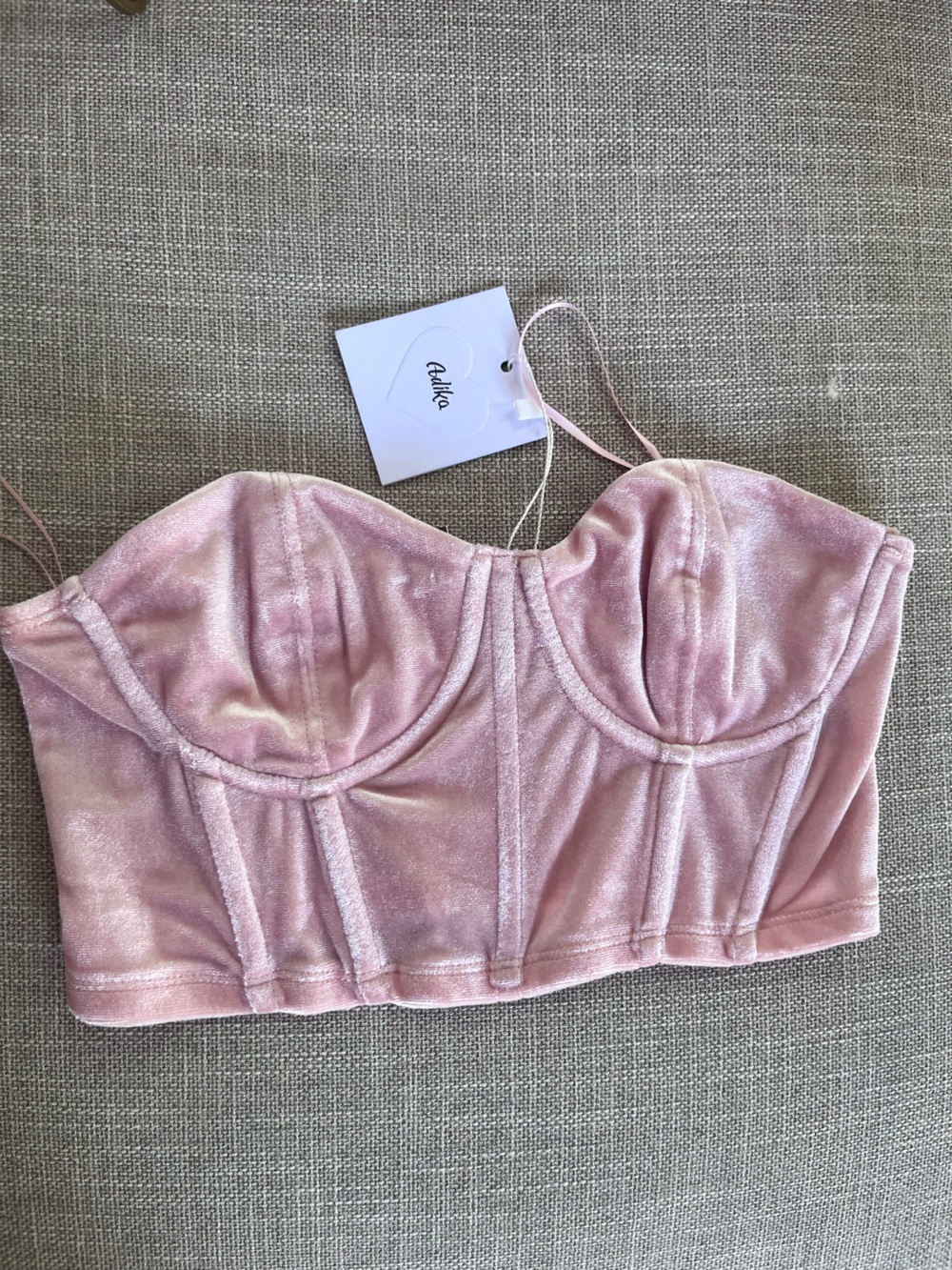 Adika Pink Velvet Bustier Bandeau Top